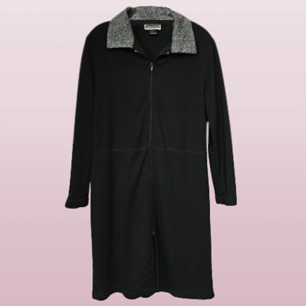 Indications Black w/White Flecked Collar Long-Sleeve Dress - L